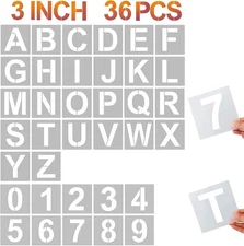 YEAJON 3 Inch Letter Stencils and Numbers, 36 Pcs Alphabet Art Craft 3 