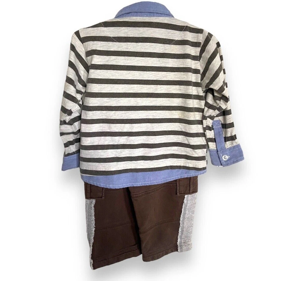 Conjunto Naartjie Niños Talla 18-24 Mo Marrón Gris Rayas Camisa Pantalones Gruesos En Capas Foto 2 de 4