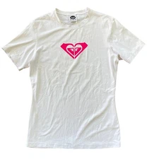 Roxy Women’s Swim Rash Guard Top White Pink Logo Size 6 Short Sleeve Surf Shirt