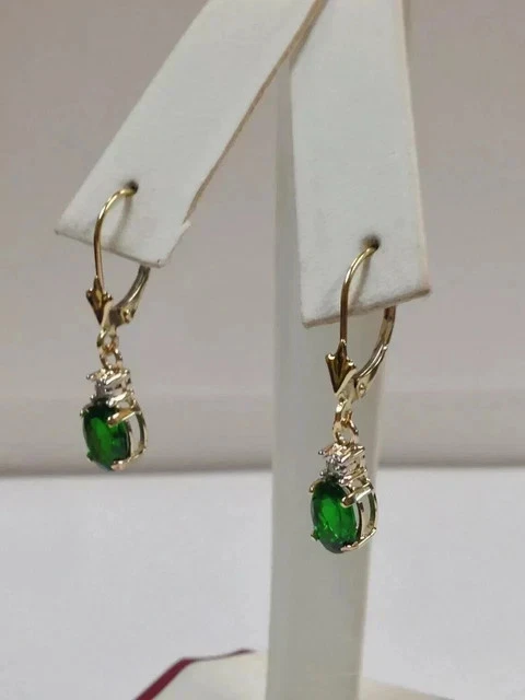 2Ct Pear Lab Created Green Emerald Drop & Dangle Earrings 14K Yellow Gold Plated - Image 3 of 4