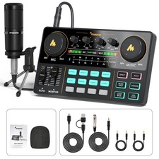 Podcast Equipment Set: All-in-One Mixer  3.5mm Mic for Streaming  Recording
