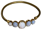 Vintage Bracelet Bangle Gold Tone Metal Blue Opal