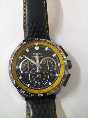 PULSAR BY SEIKO CHRONOGRAPH,3D2285 BLACK DIAL,SCHWARZES LEDERARMBAND,GEBRAUCHT.