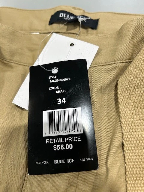 BLUE ICE NEW YORK CARGO SHORTS - SIZE: MEN 34 - KHAKI