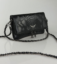 Zadig Voltaire Rock Wing Black Snake Embossed Leather Crossbody Bag 22x15cm