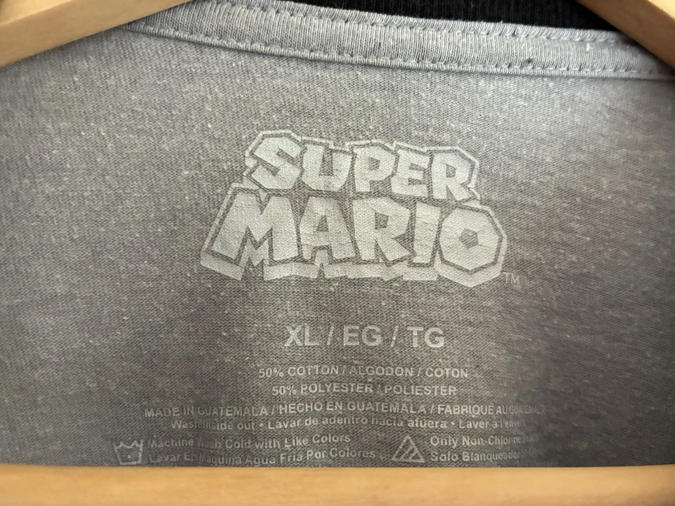 Super Mario Kids Boys Cotton Polyester Blend Ringer Short Sleeve Shirt Gray XL - Image 2 of 4