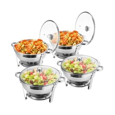 BriSunshine Chafing Dish Buffet Set 4 Packs, 5 QT Stainless Steel Round Chafi...