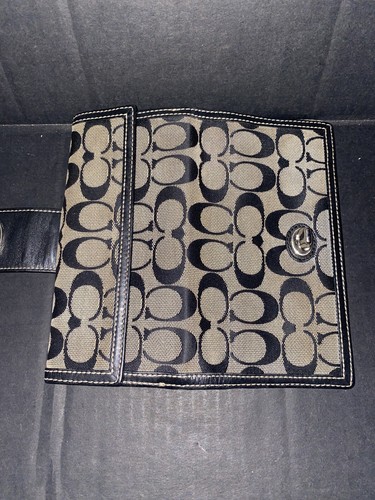 Coach Authentic "C" Logo Canvas Leather Full Size Black Wallet - Picture 2 of 9