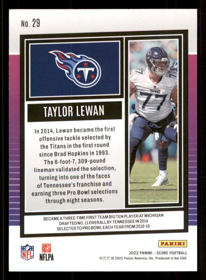 2022 Score Scorecard #29 Taylor Lewan - Image 2 of 2