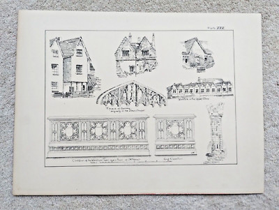 Verschiedene Beispiele architektonischer Details rund um Norwich - antiker Druck - 1884