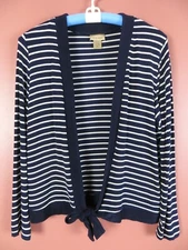 STK2835- CHOICES Women's Slinky Travel Knit Open Front Jacket w/ Tie Striped L