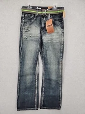 NWT URBAN Pipeline Youth Acid Washed Relaxed Bootcut Jeans w/Belt Size 14