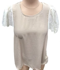 Anthropologie Dolan Left Coast Blouse  Puff Sleeve Top Size Medium Cream&Beige