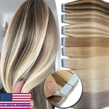 Reusable Tape in Hair Extensions Real Remy Human Hair Seamless SkinWeft Straight
