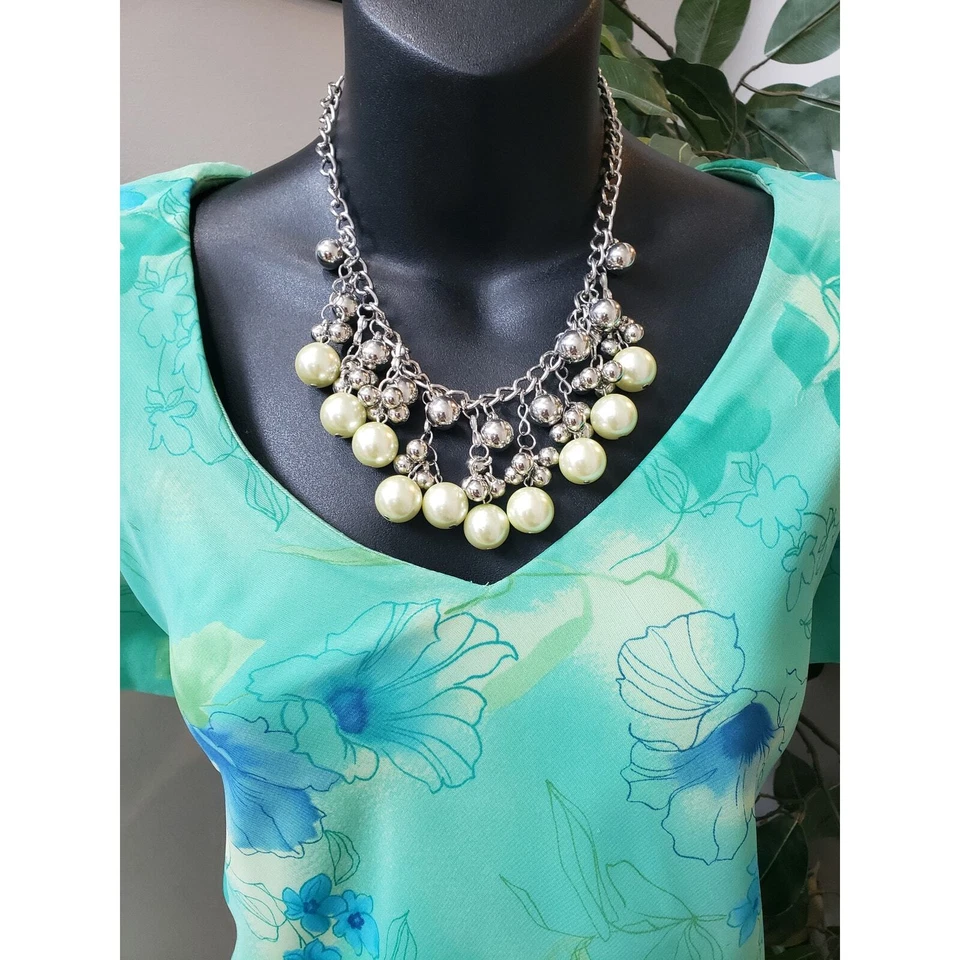 Miss Dorby Long Maxi Dress Womens Size 14 Green Floral Lined Short Sleeve V Neck - Image 2 of 4