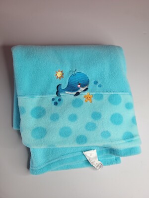 Fisher Price Baby Blanket Blue Whale ocean polka-dots lovey htf