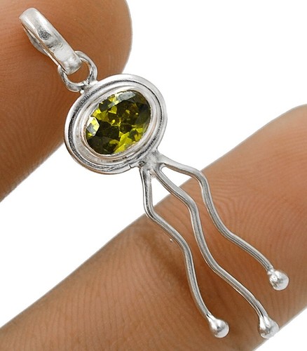 Natural Peridot 925 Solid Sterling Silver Pendant 1 1/2" Long @6-7