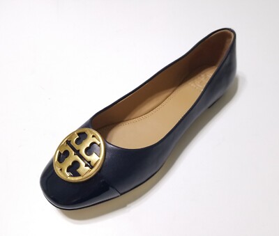 NIB Tory Burch Chelsea Cap-Toe Leather Ballet Flat, Perfect Navy