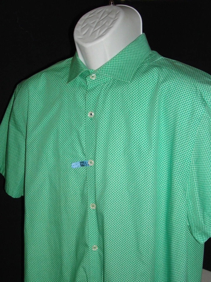 STONE ROSE 2-TONE GREEN MIINI CHECK 100% COTTON S/S BUTTON FT. SHIRT SZ XL SLIM - Image 2 of 4
