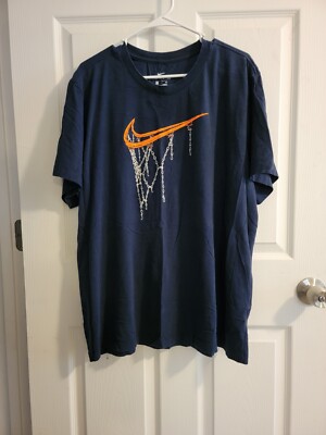 Nike Dri Fit T-Shirt Men's 2XL XXL Short Sleeve Graphic Big Swoosh Net NAVY  BLUE