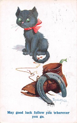 POSTCARD  DONALD MCGILL CAT THEME  MAY GOOD LUCK FOLLOW YOU WHEREVER YOU GO