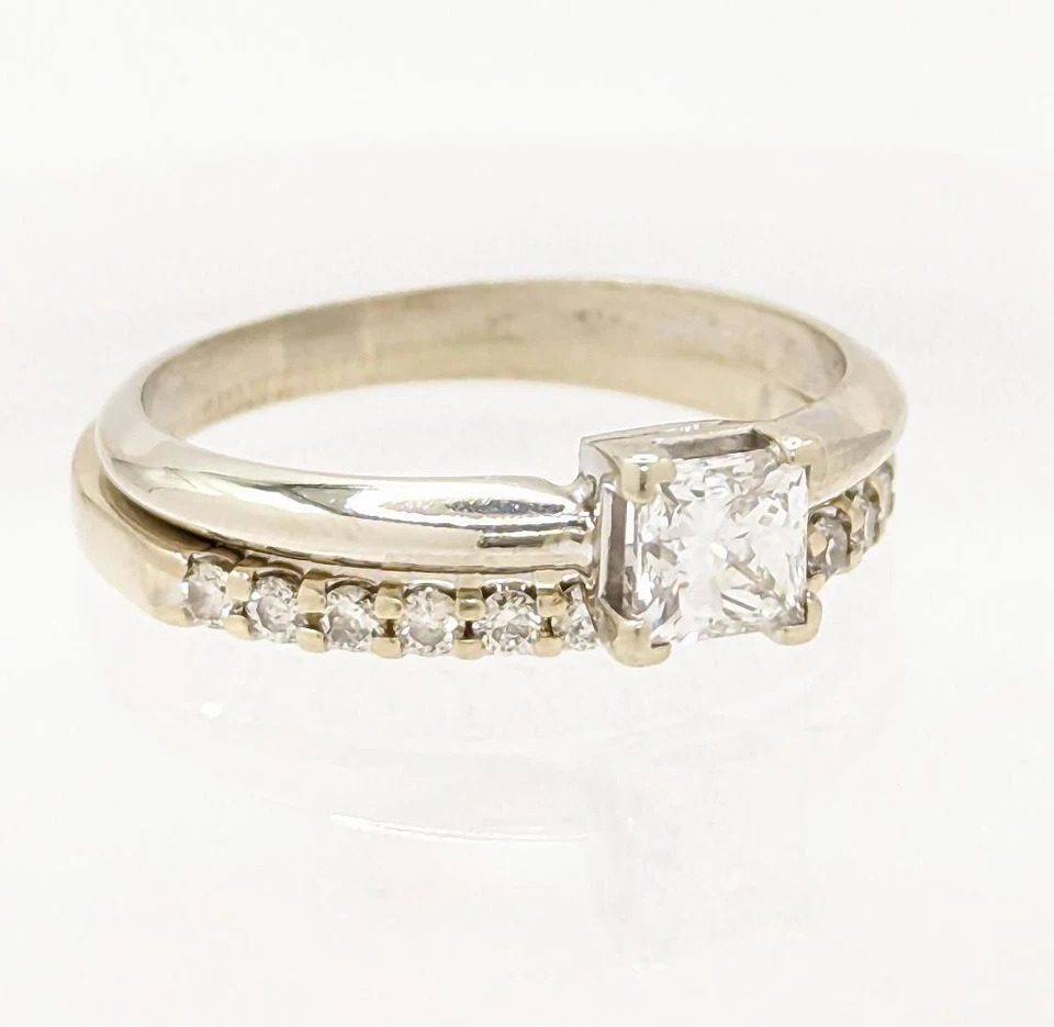 14K White Gold 3.4g Diamond Wedding Set Dainty Classic Solitaire Ring Size-6.5 - Image 4 of 4