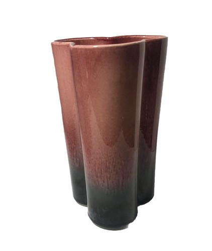 Vaso scafo #110 9" x 5" rosa malva verde trifoglio atomico lobato vintage anni 50 MCM - Foto 2 di 6