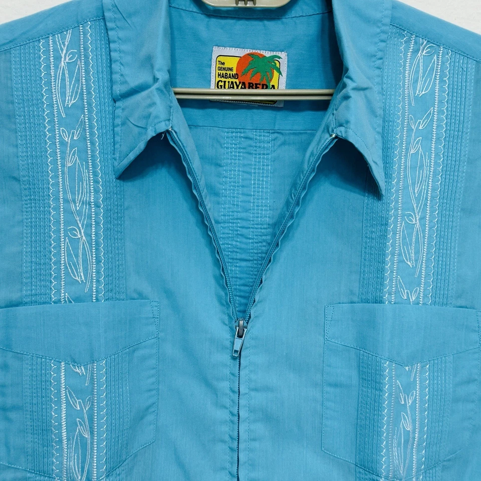 Рубашка мужская Haband Guayabera на молнии 4 кармана летняя кубинская мексиканская синяя размер L - Изображение 3 из 4