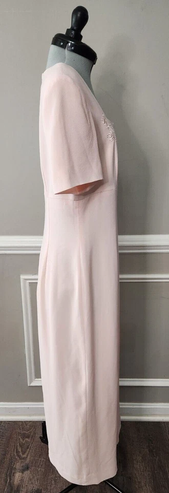 Vestido vaquero Liz Claiborne 1993 rosa claro bordado corpiño hasta el tobillo talla 8 Foto 4 de 4