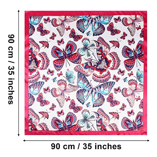 35" Satin Square Hair Scarf Bandanas 3Pcs Large Silk Head Blue + Rose + Black - Afbeelding 2 van 6