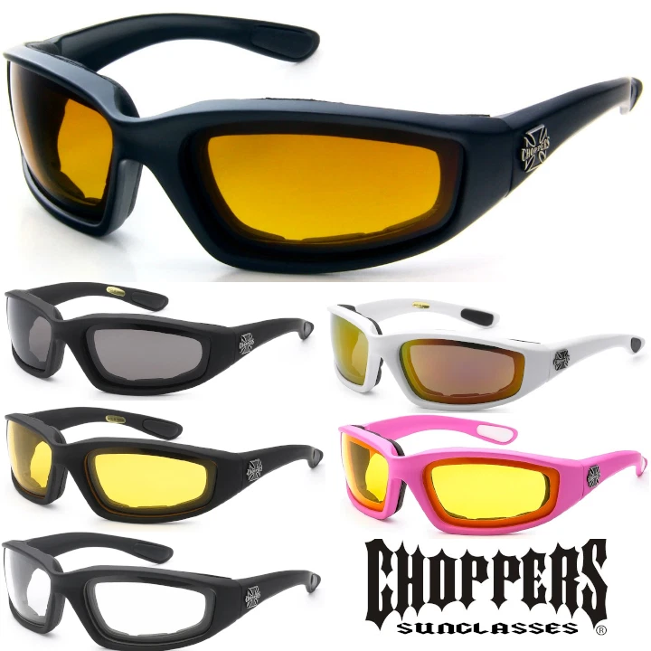 Occhiali Da Sole Choppers Bikers – Nero Opaco, Lenti A Specchio Trasparenti, Modello C46