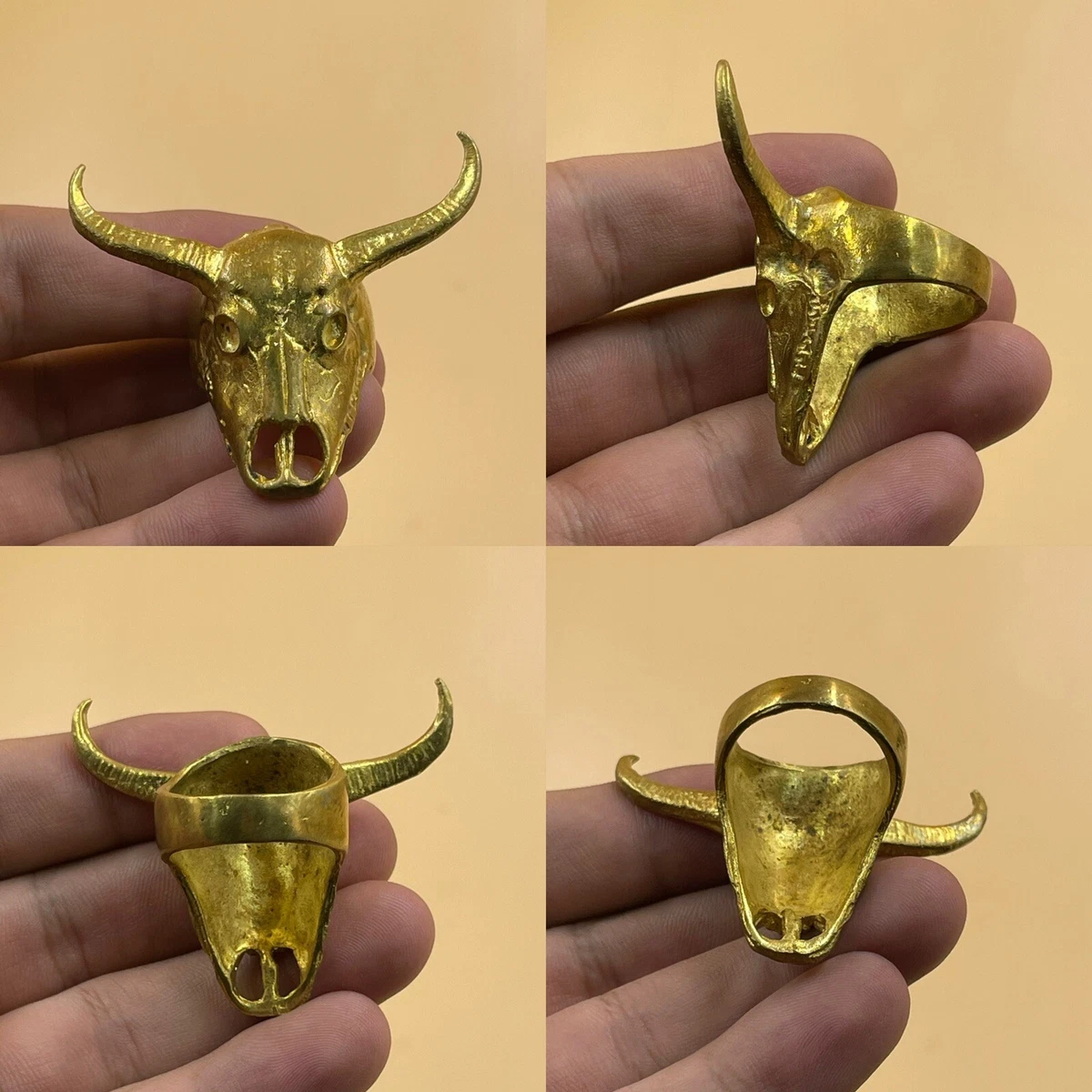 Beautiful Vintage Gold Gilded Bronze Cow Head Unique Ring