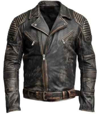 Mens Motorcycle Biker Vintage Distressed Brown Cafe Racer Real Leather Jacket
