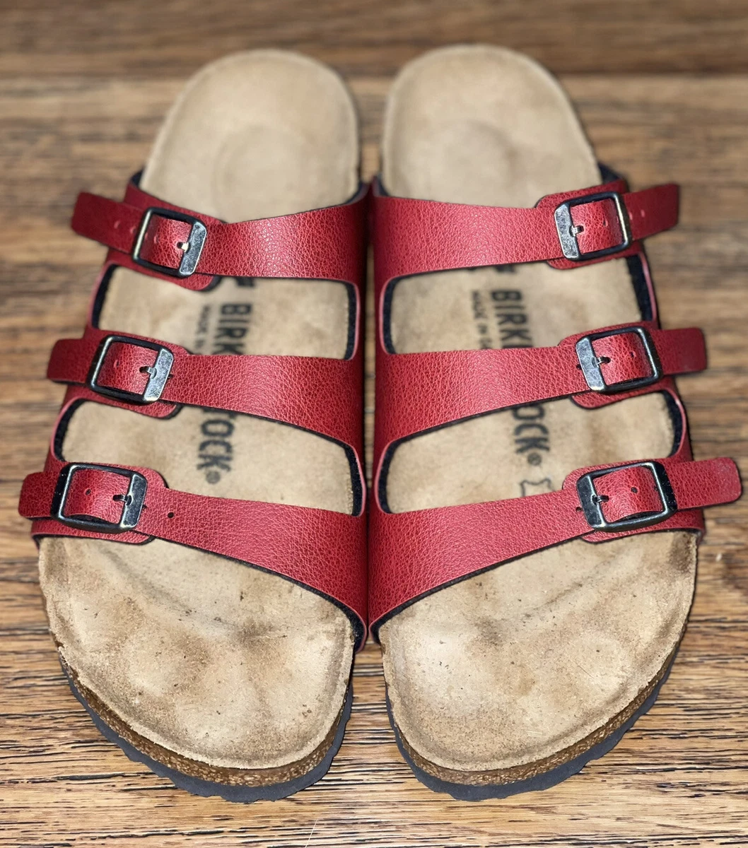 Birkenstock Florida Triple Strap Sandals Red Synthetic Ladies Size 37 Narrow