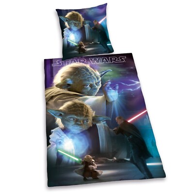 Star Wars Bettwäsche glatt Yoda Saga Luke Schwerter 100% Baumwolle 135 x 200 cm