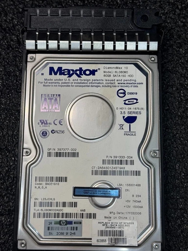 HP 391333-004 SL080M0 80GB 7.2K RPM 8MB Cache 1.5Gb/s SATA-150 HDD 3.5" - Image 2 of 4