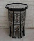 Handmade Wood Side Table, Moroccan 21" Height Mother of Pearl Coffee End Table