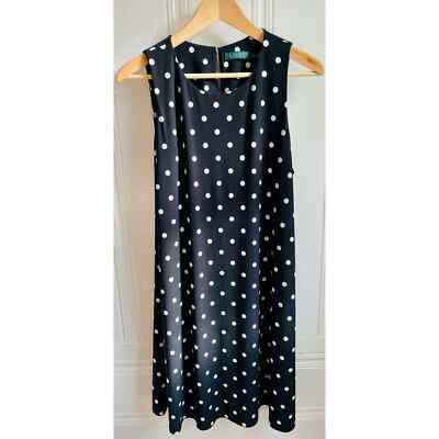 Lauren Ralph Lauren Sleeveless A-Line Black and White Polka-Dot Dress Sz. 16