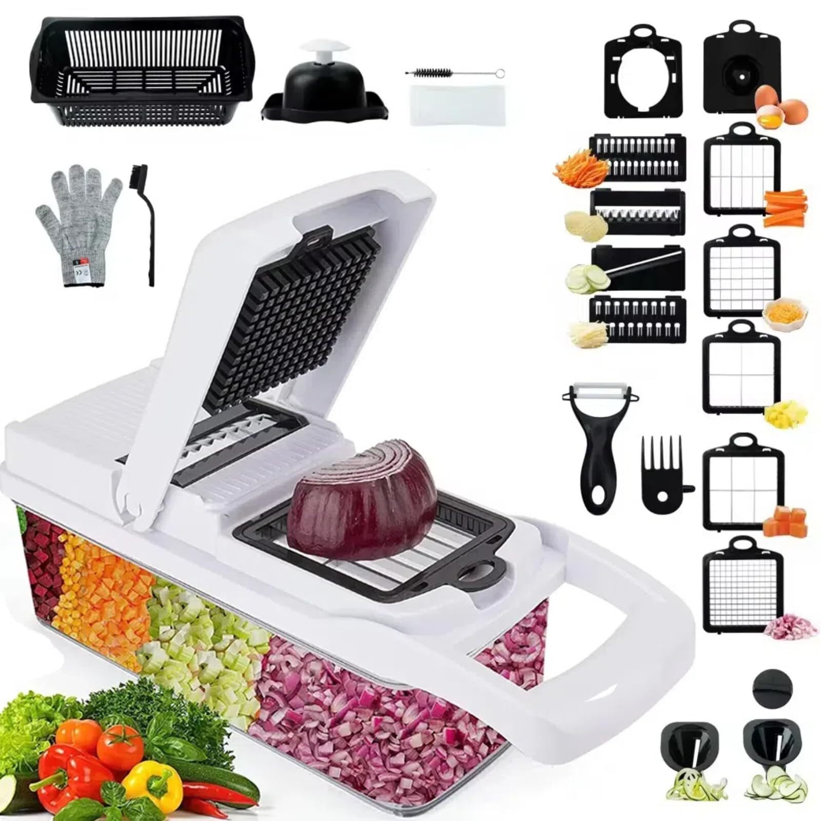 Vegetable Chopper, 22 in 1 Multifunction Onion Chopper Dicer, Spiralizer for ...