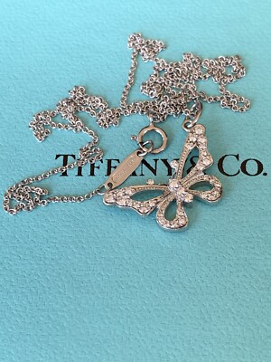 Tiffany & Co Platinum Diamond Butterfly Pendant Necklace .53