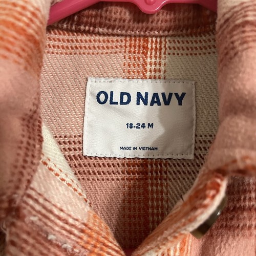 Old Navy Toddler Kids Flannel Plaid Shacket Jacket Size 18-24 Months Pink Orange - Picture 4 of 6