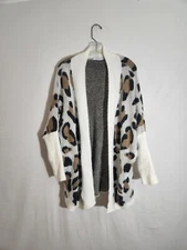Miss Sparkling Sweater Knit Cardigan Womens Size M Leopard Open Front Fuzzy Cozy