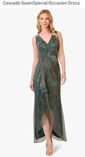 Adrianna Papell metallic mesh draped gown size 10, color Sea Glass w/front slit
