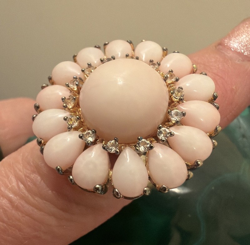 Carol Brodie Rarities Sterling Silver .925 Pink Coral White Topaz Statement Ring