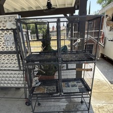 Large Black Metal Breeding Cage for Parrot with Wheels