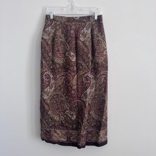 Talbots Y2K Silk Midi Skirt 8 Paisley Burgundy Lined Vintage