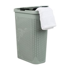 Slim Laundry Hamper W/ Lid 40L Clothes Basket Premium Wicker Design Plastic