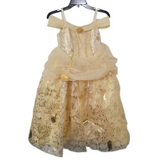 Disney Size 7/8 Belle Princess Costume Dress Girls Yellow Gold Foil Sequins
