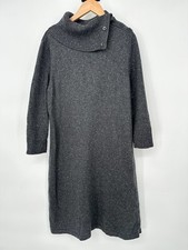 Talbots Sweater Dress Large Gray Speckled Button Cowl Neck Minimalist Career