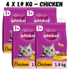 4 x Whiskas 1+ Adult Dry Cat Food with CHICKEN 1.9kg | 7.6kg Total 4.54 per kilo
